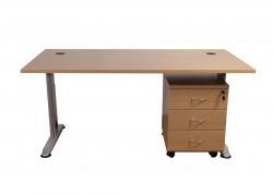 Schreibtisch-Set: Budget Star  , 120 x 80 cm, Buche- C-Fuss höhenverstellbar, Kabelkanal darunter ein Holz Rollcontainer  3 Schübe, sofort lieferbar - absoluter Preishammer !!!!!